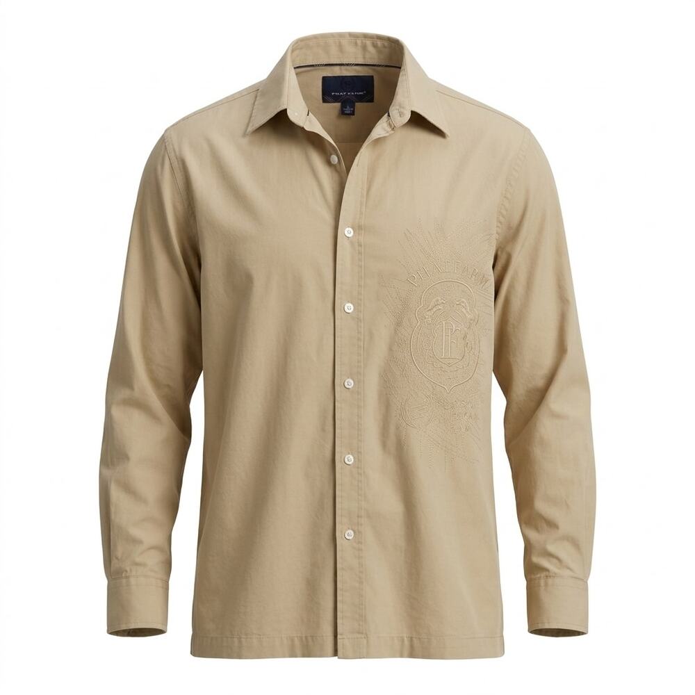 Phat Farm Embroidered Crest Logo Button-Up Shirt Dress Shirt Men Size L